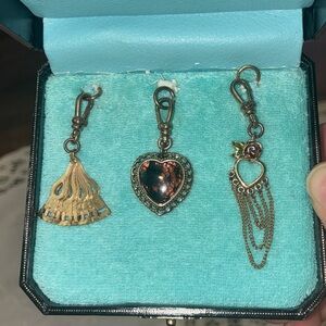 Y2K Vintage JUICY COUTURE Rose Heart Fan Charm Trio VERY RARE SET